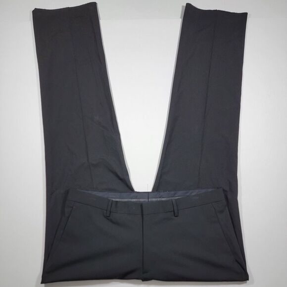 Theory Men's Dress Pant Flat Front Black Wool Spandex Stretch Size 37 Unfinished - Picture 1 of 16
